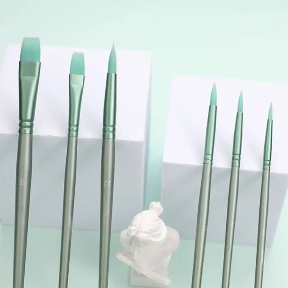Set di pennelli per pittura con capelli morbidi da 4/6 pezzi Pennelli da disegno per acquerello in nylon di forme diverse Manico professionale in legno