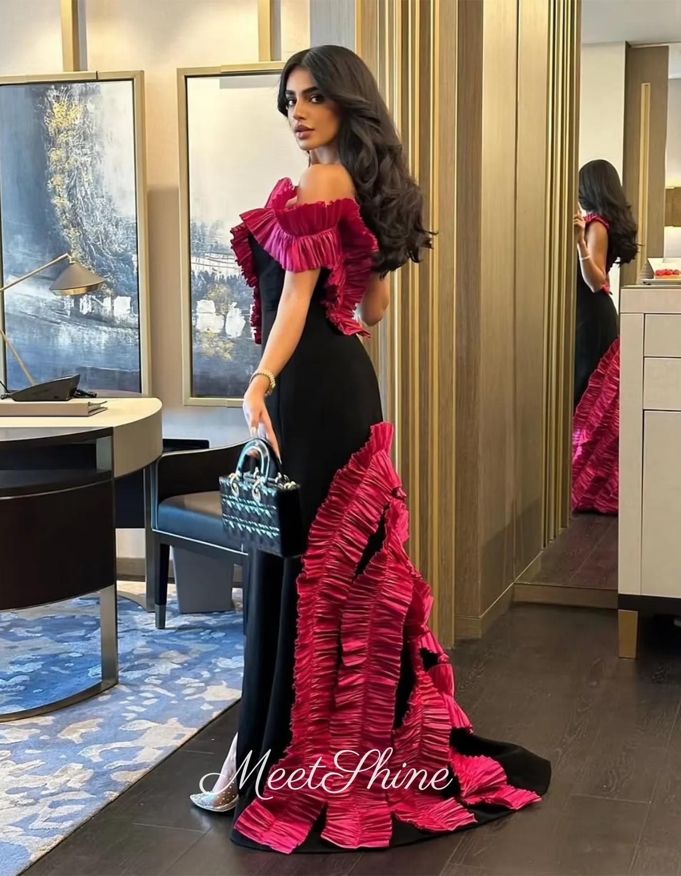 สีดําสีชมพู V คอชุดราตรี Mermaid Prom ชุดผู้หญิงเจ้าหญิงงานแต่งงานอย่างเป็นทางการชุดที่กําหนดเอง Vestidos De Gala 2025