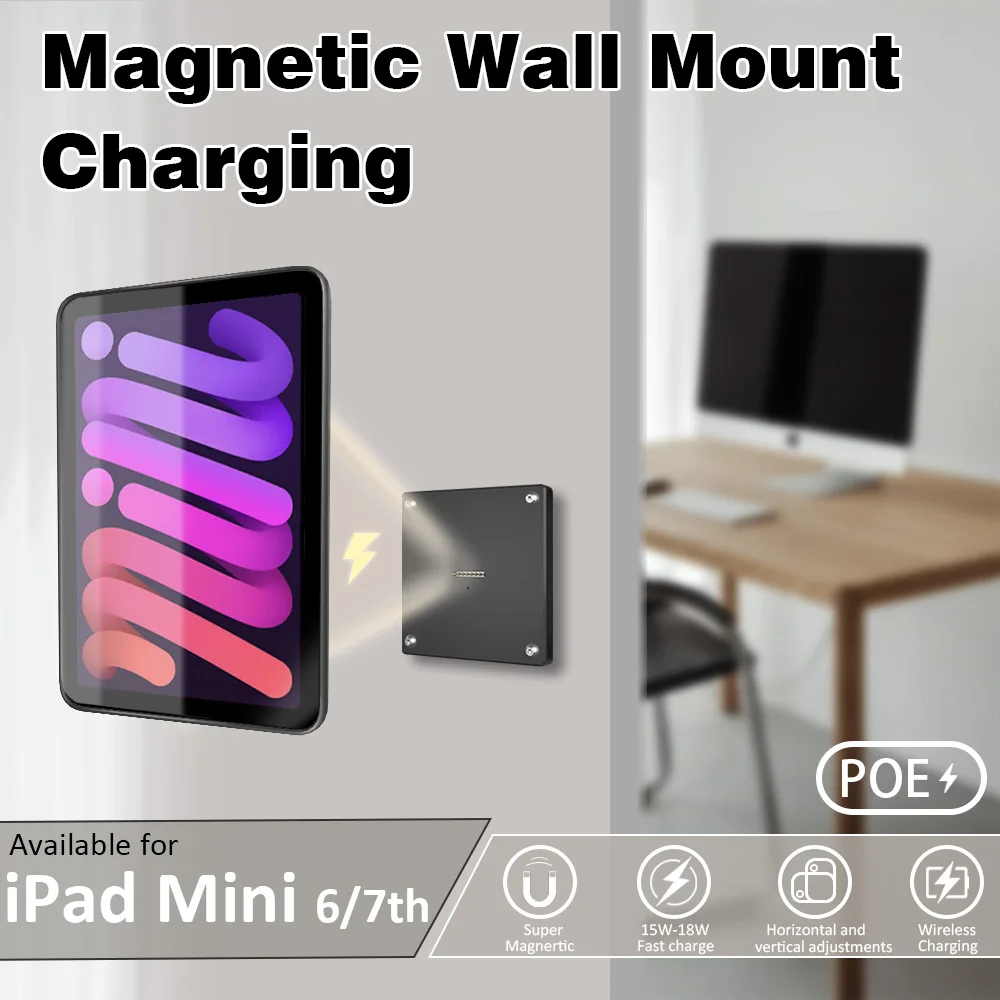 POE Wall Mount Magnetische Stand Draadloos Opladen Systeem Zelfklevende Magnetische schakelaar voor ipad mini6/7 emonita 8.3 Inch ipad houder