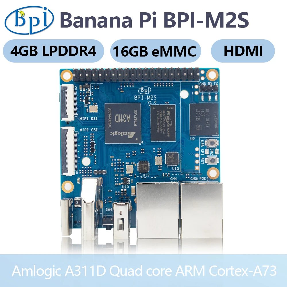 Banana Pi Bpi-M2S Soc Amlogic A311d And S922x Hexa-core 4gb Lpddr4 Ram 16gb Emmc 2.1 4kp60 Os Ubuntu Debian Android