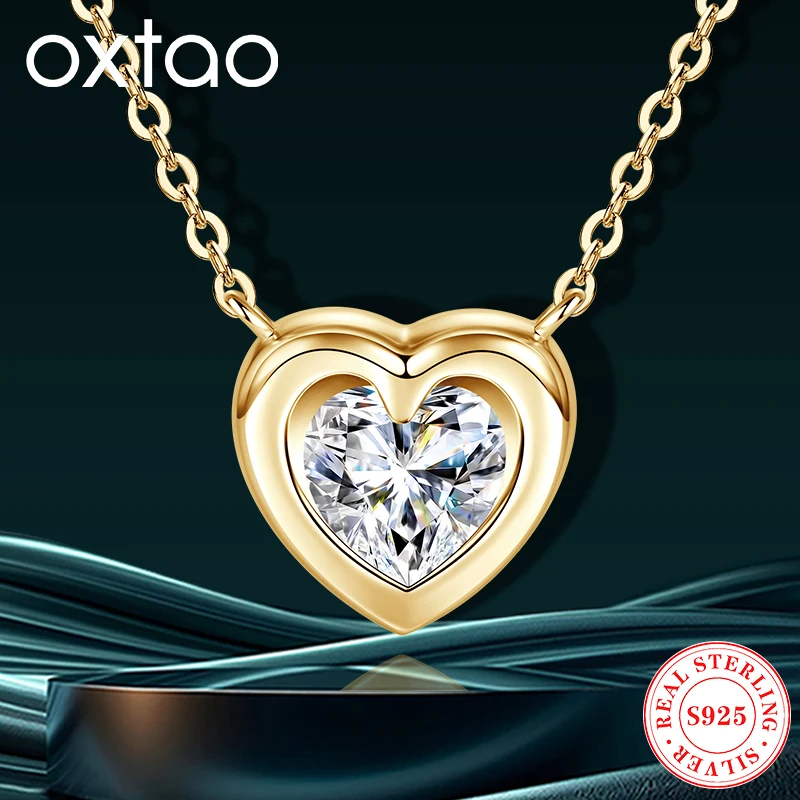 

OXTAO Heart Eternity Necklace D Color 1.0ct Moissanite Pendant Necklace 925 Sterling Silver for Women Love Anniversary Jewelry