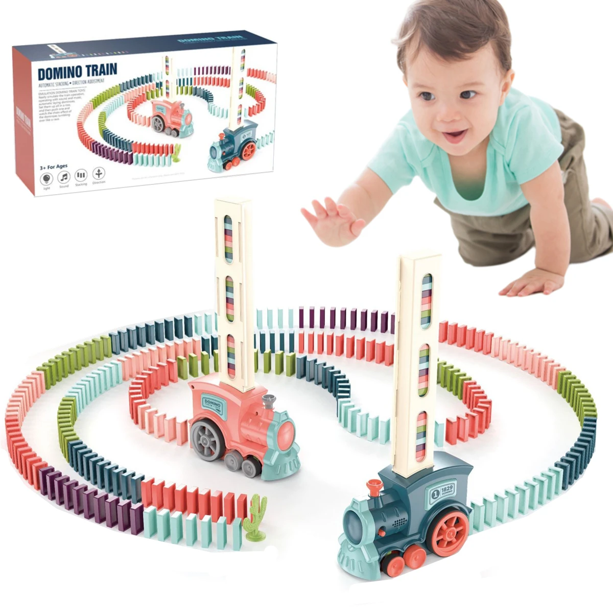 Children Automatic Laying Domino Train Electric Car Brick Blocks Kits Creative Games DIY Toys Kids Birthday Gift Selling Parts