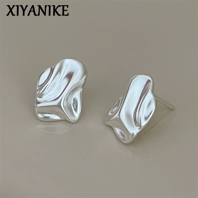 XIYANIKE Irregular Wrinkled Frosted Surface Ear Stud Piercing Earrings For Women Fashion New Jewelry Accessories Gift Party