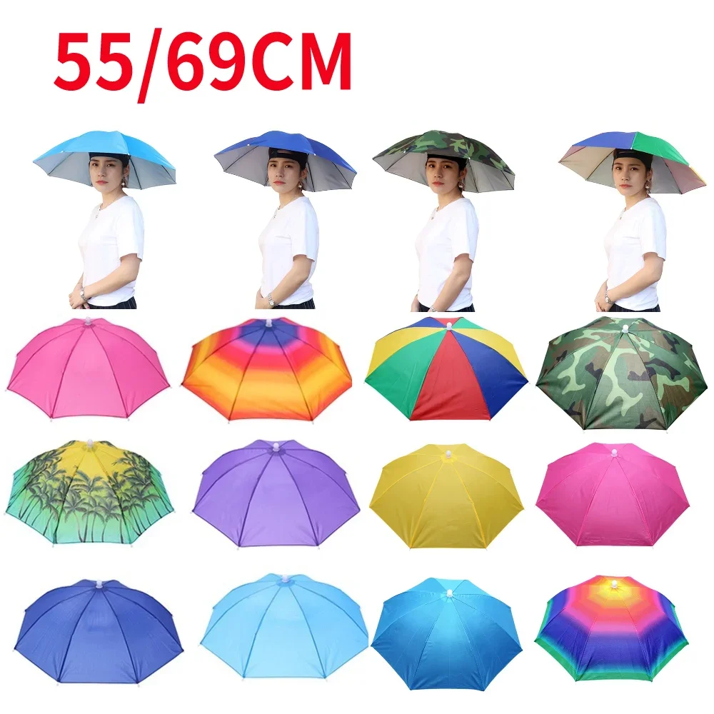 Portable Rain Hat Outdoor Folding Umbrella Fishing Sun Shade Anti-UV Camping Fishing Headwear Cap Beach Head Hats Accessory