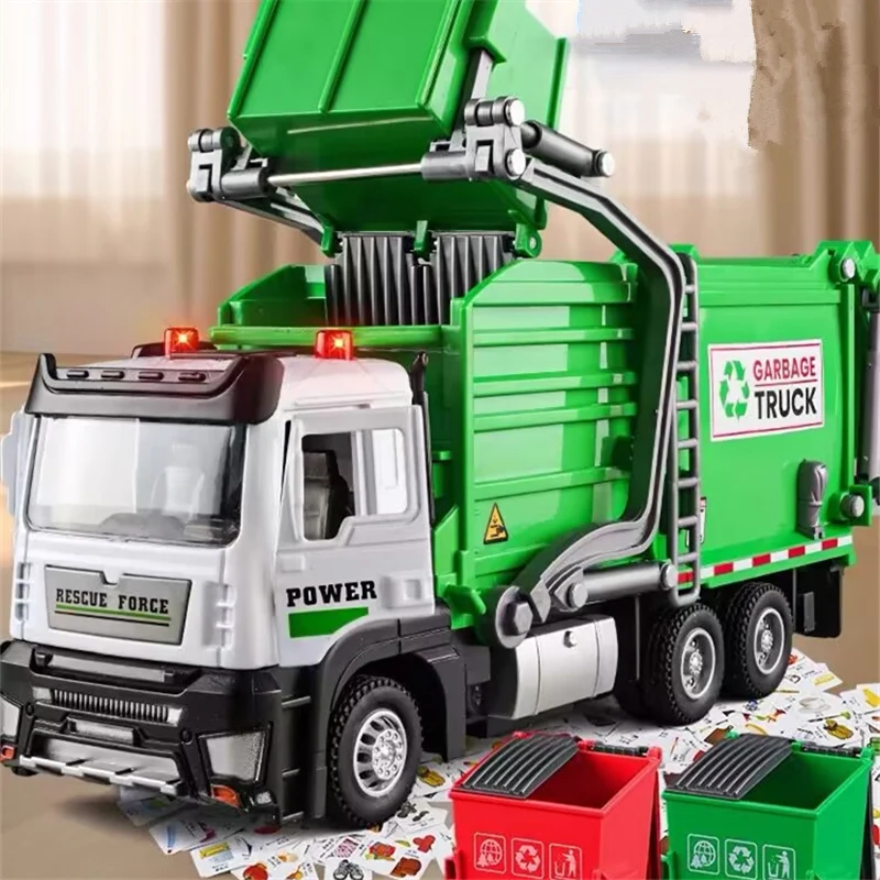 1/32 City Garbage Collection Truck Car Model Metal Garbage Sorting veicoli igienico-sanitari modello di auto Sound Light giocattoli per bambini