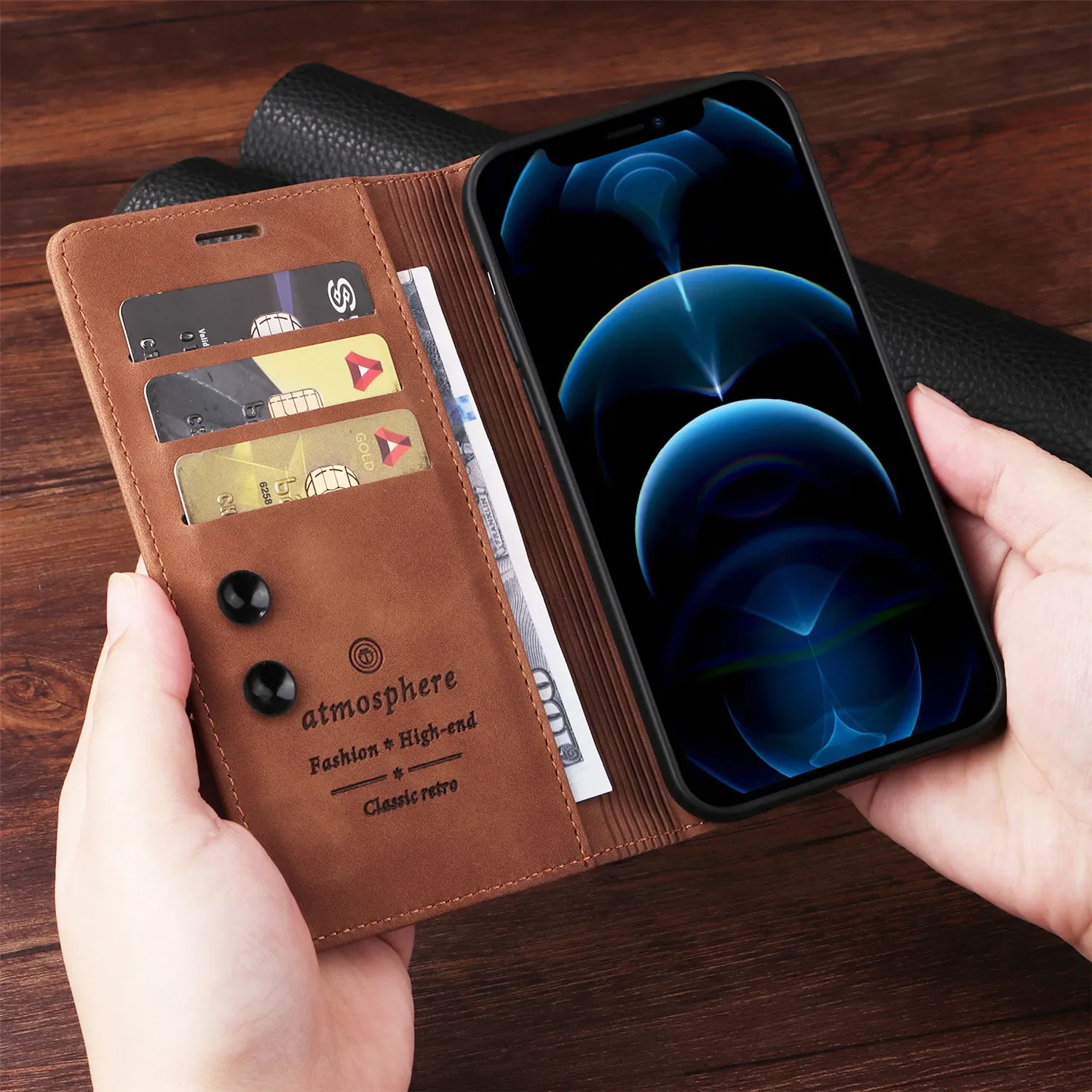 Etui typu flip z ekoskóry do Samsung Galaxy S8 S9 S10 S20 S21 FE S22 S23 S24 Plus S25 Edge S26 Note 9 10 Note 20 Ultra, z funkcją portfela. — zdjęcie produktu 5