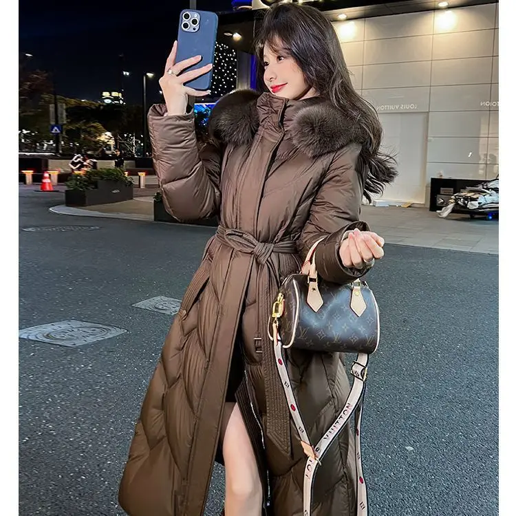 

Winter New Faion High-End Fur Collar down Jaet Long Over-Knee Warm Slim Fit Outerwear Trendy Women's Korean Sle Coat