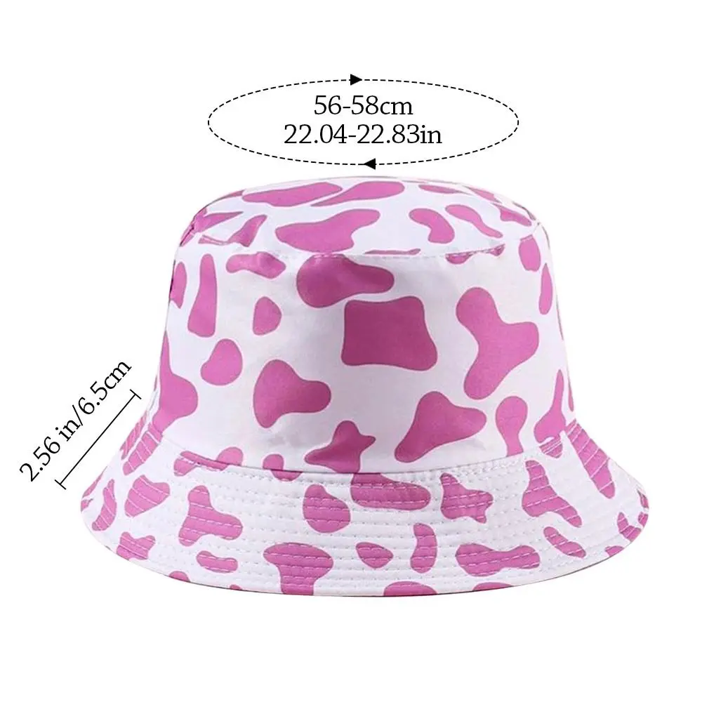 Double-Sided Bucket Hat Spring Summer Sun Protection Cow Print Beach Cap Portable Foldable Fisherman Cap for Women Men