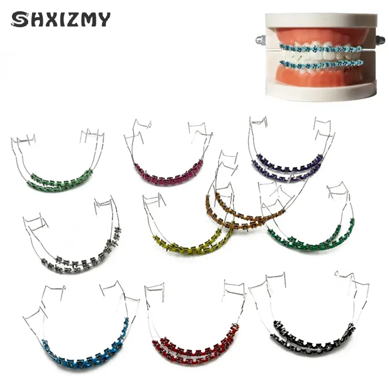 

1Pair Colorful Brackets Dental Fake Braces With Hook Temporary Tooth Decoration With Metal Wires Bracket Ligature Tie