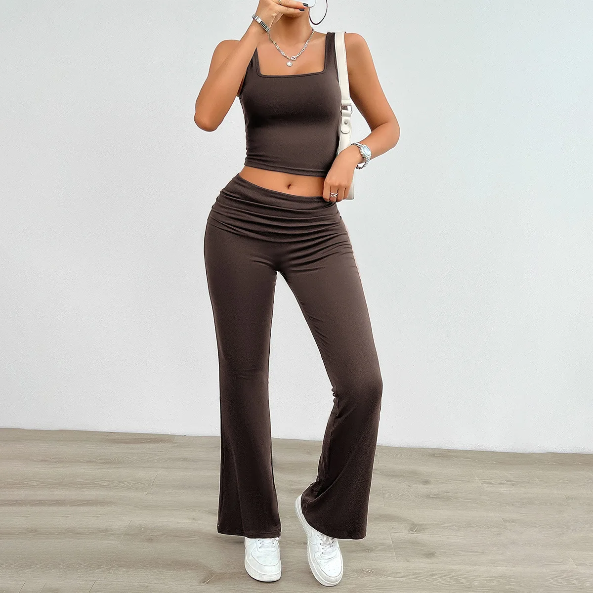 

Women's 2024 Spring and Summer Casual Solid Color Vest Tight Suit Two Piece Sets Womens Outifits