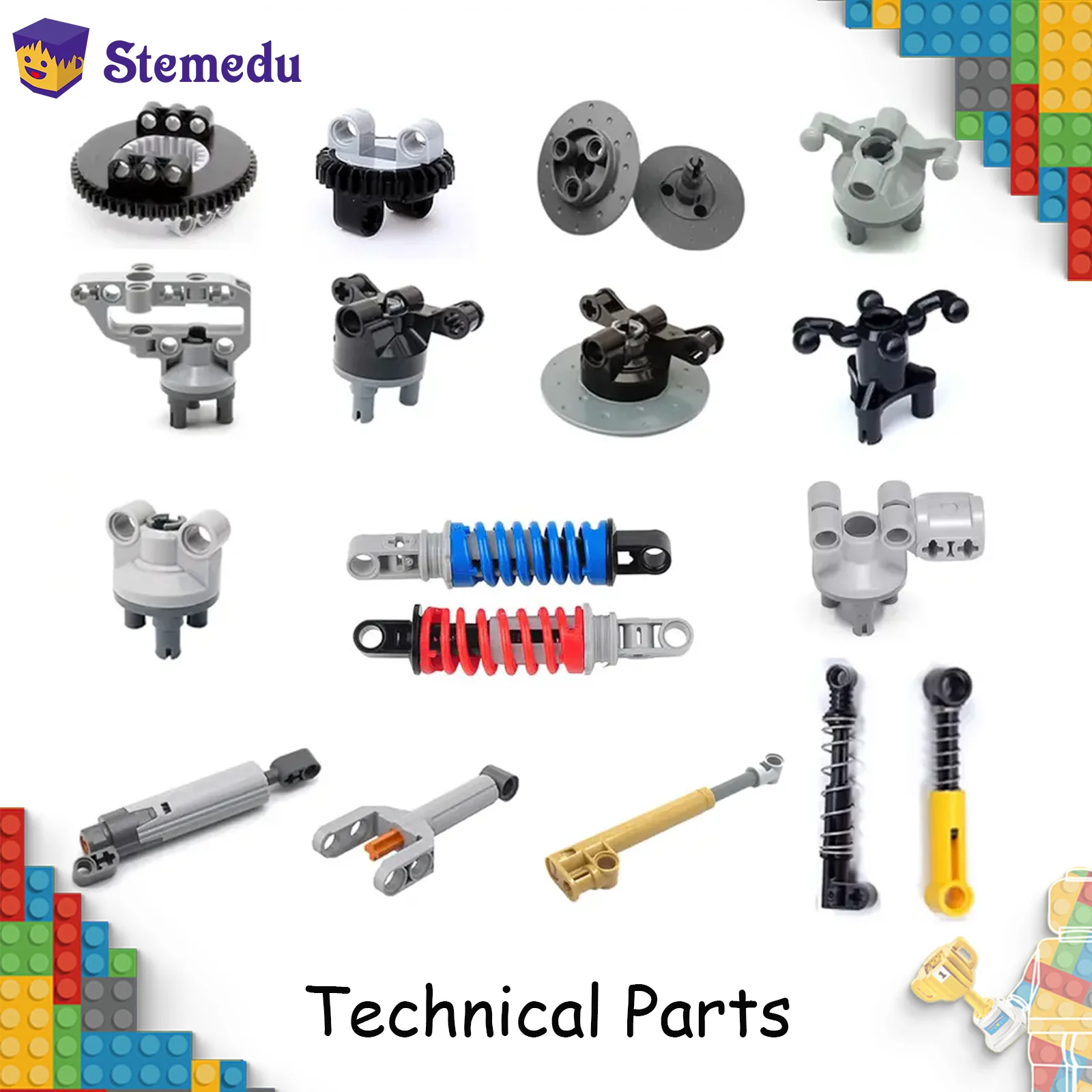 MOC تعليق التوجيه دفع قضيب مضرب الربيع امتصاص الصدمات الأجزاء الفنية DIY بها بنفسك اللبنات الإطارات سيارة شاحنة محرك الطوب #1