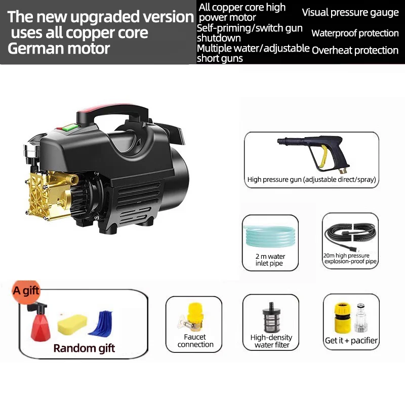 220V Home Car Wash Machine Artifact High Pressure Small Portable Cleaning Machine Car Wash Water Gun Water Pump High Power 800W