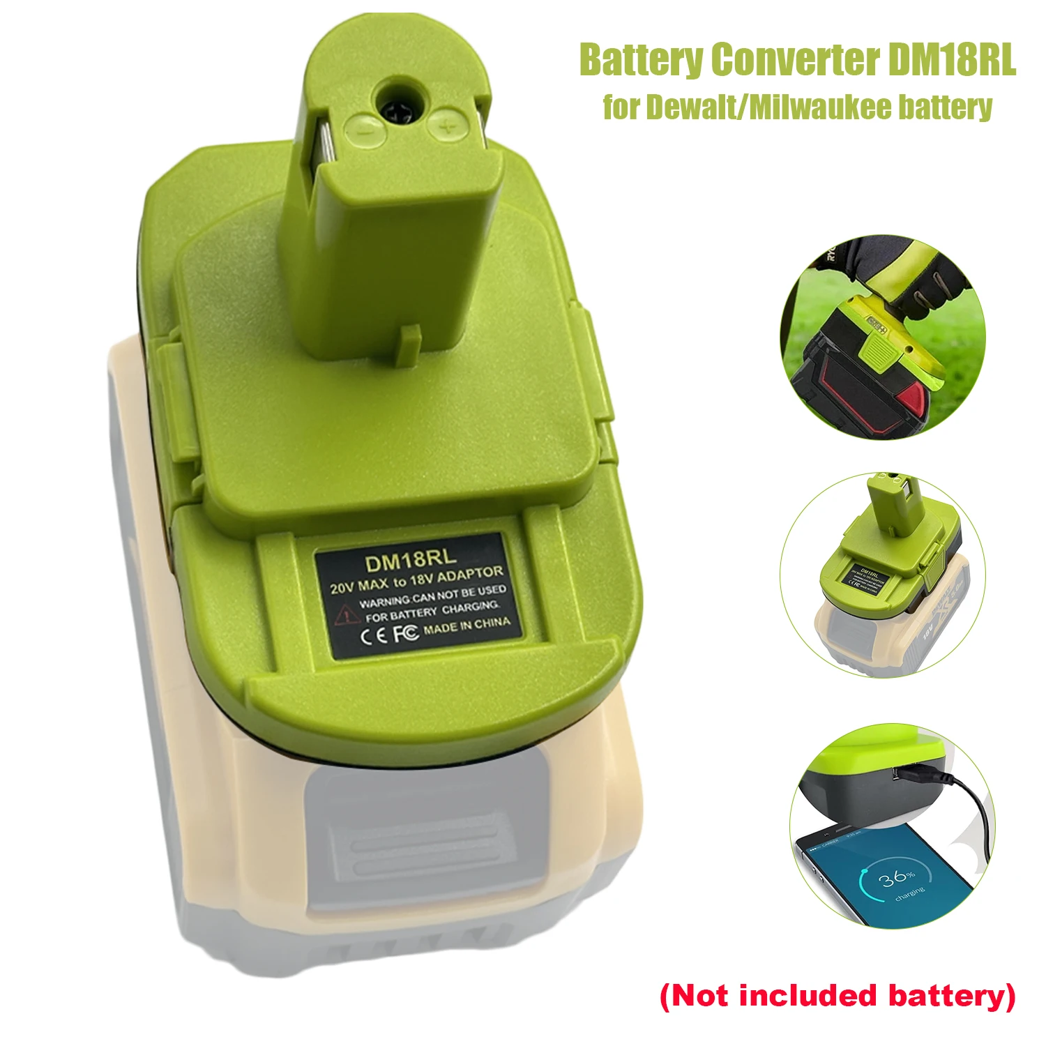 DM18RL Battery Adapter for Ryobi 18V Tools Convert for Dewalt 20V Battery & Milwaukee 18V Battery to Ryobi 18V Battery