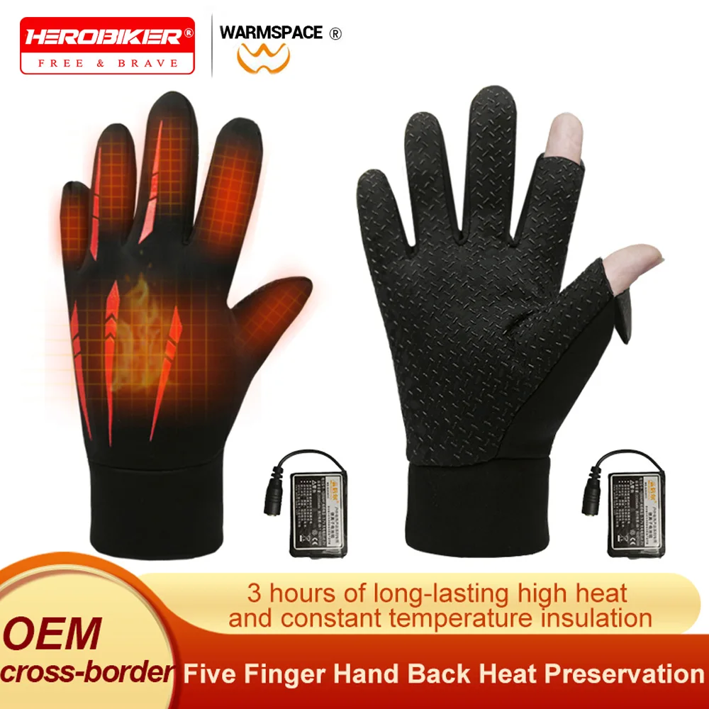 

Electric Heated Gloves Rechargeable Battery Two Fingers Flip-Up Gloves PU Leather Waterproof Heating Thermal Gloves Snowmobile