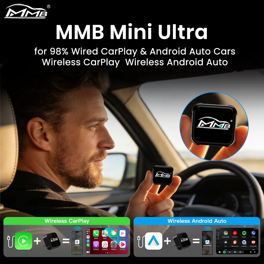 

Беспроводной адаптер MMB Mini Ultra 2-в-1 для CarPlay и Android Auto, USB AI-аксессуар для автомобилей VW, Haval, Audi, Kia, Porsche, Lexus (для 98% автомобилей)