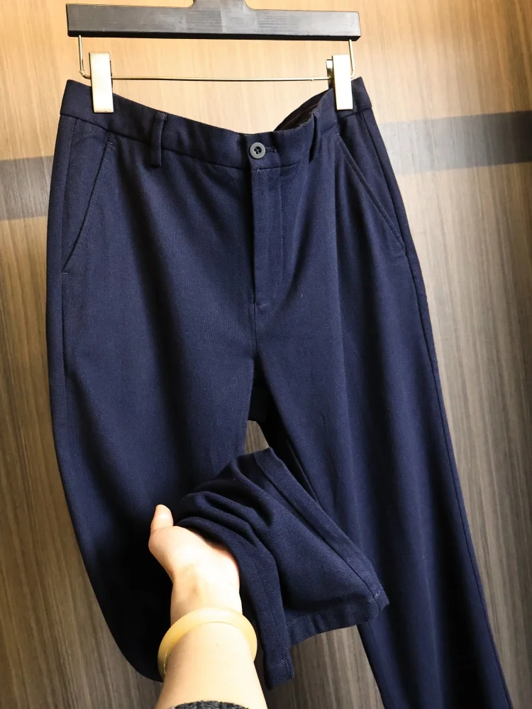 

Business Casual Cotton Wool Men's Pants Elastic Comfortable Spring Summer Straight Leg Trousers Breathable Fashionable