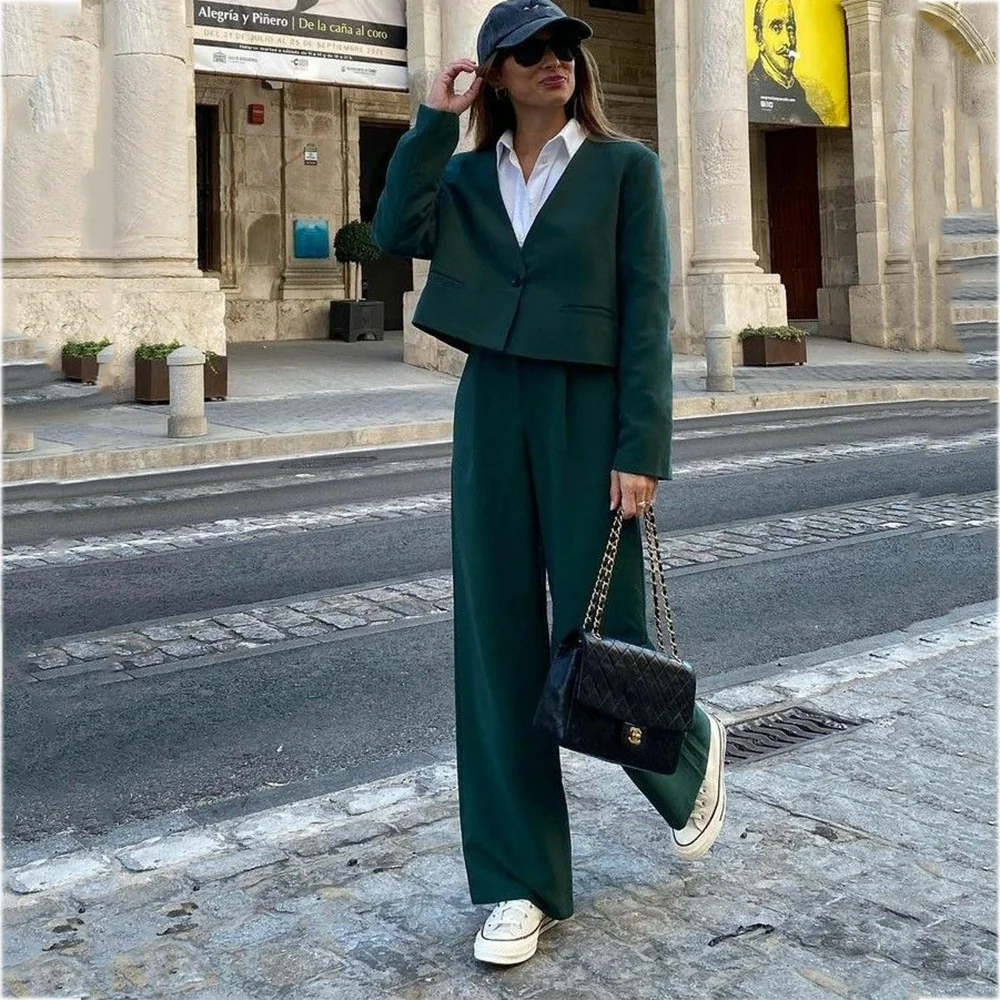 High Street Women's Suit Classic Single Button New Matching Sets Two Pieces Solid Color High Quality Daily Casual Outfit