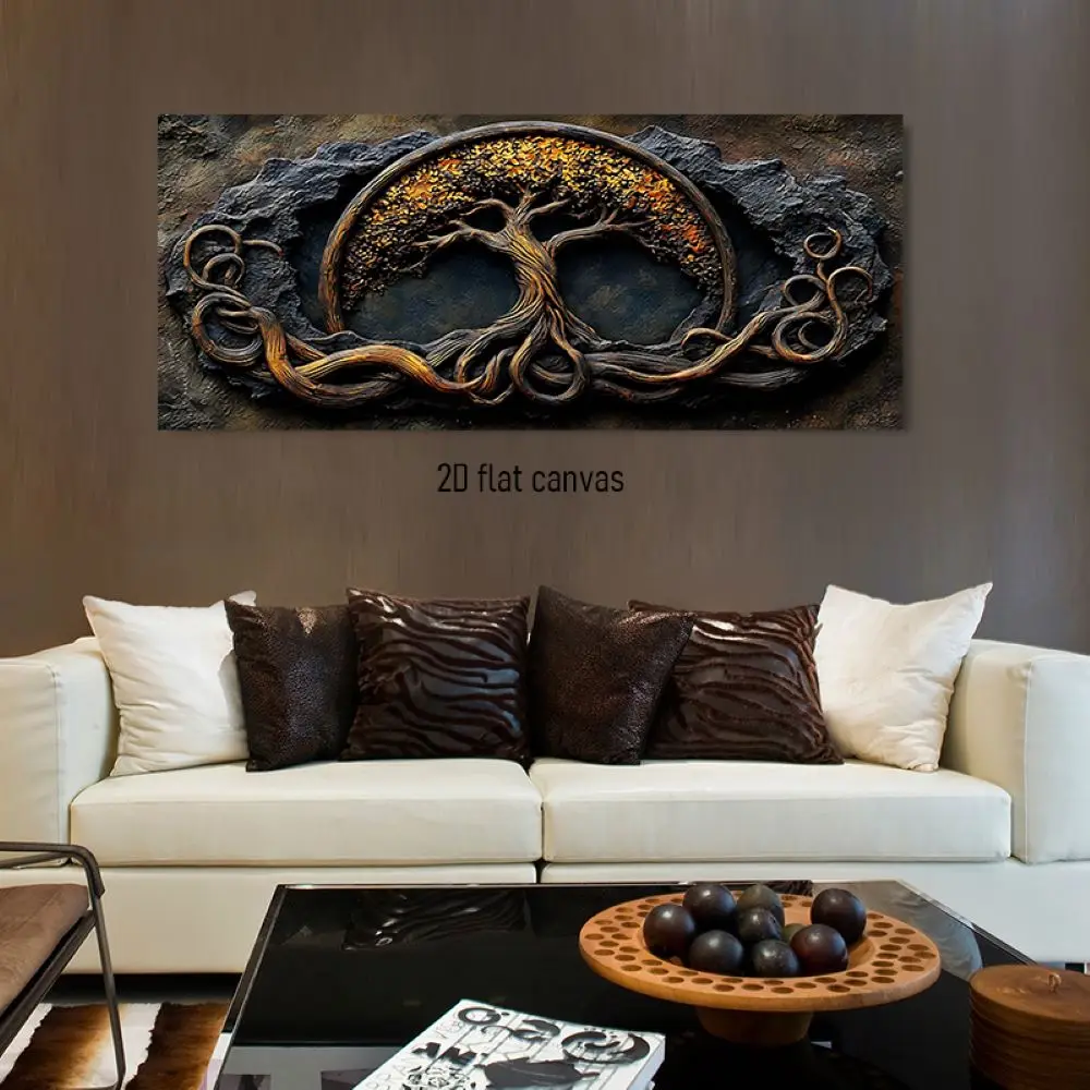 

1pcs Retro Tree of Life Relief Canvas Decorative Painting Nordic Mythical Style Living Room Entrance Study Wall Decoration Stere