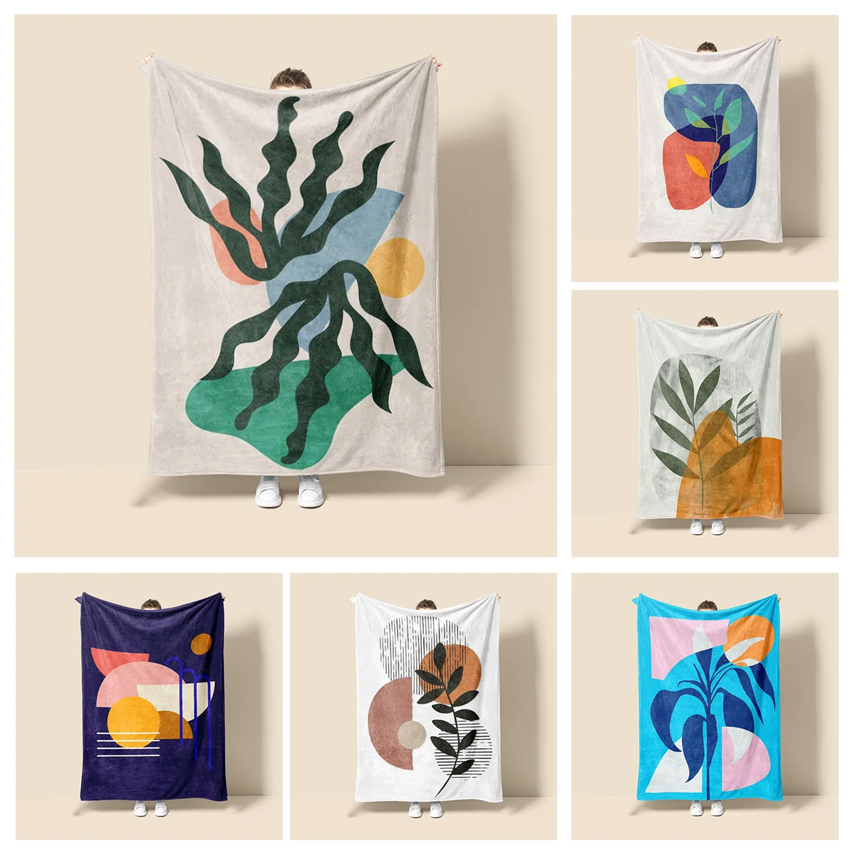 Morandi Color Blanket Abstract Botanical Graffiti Design Scandinavian Minimalist Sofa Blanket Cafe Home Dual Purpose