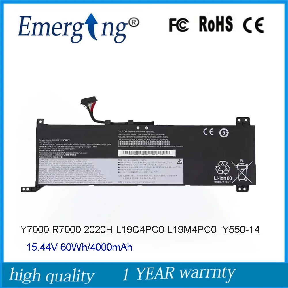 15.44V 60Wh L19M4PC0 Laptop Battery For Lenovo Legion 5 15ARH05 15IMH05H Y7000 R7000  2020 IdeaPad Y550-14 L19L4PC0 L19S4PC0