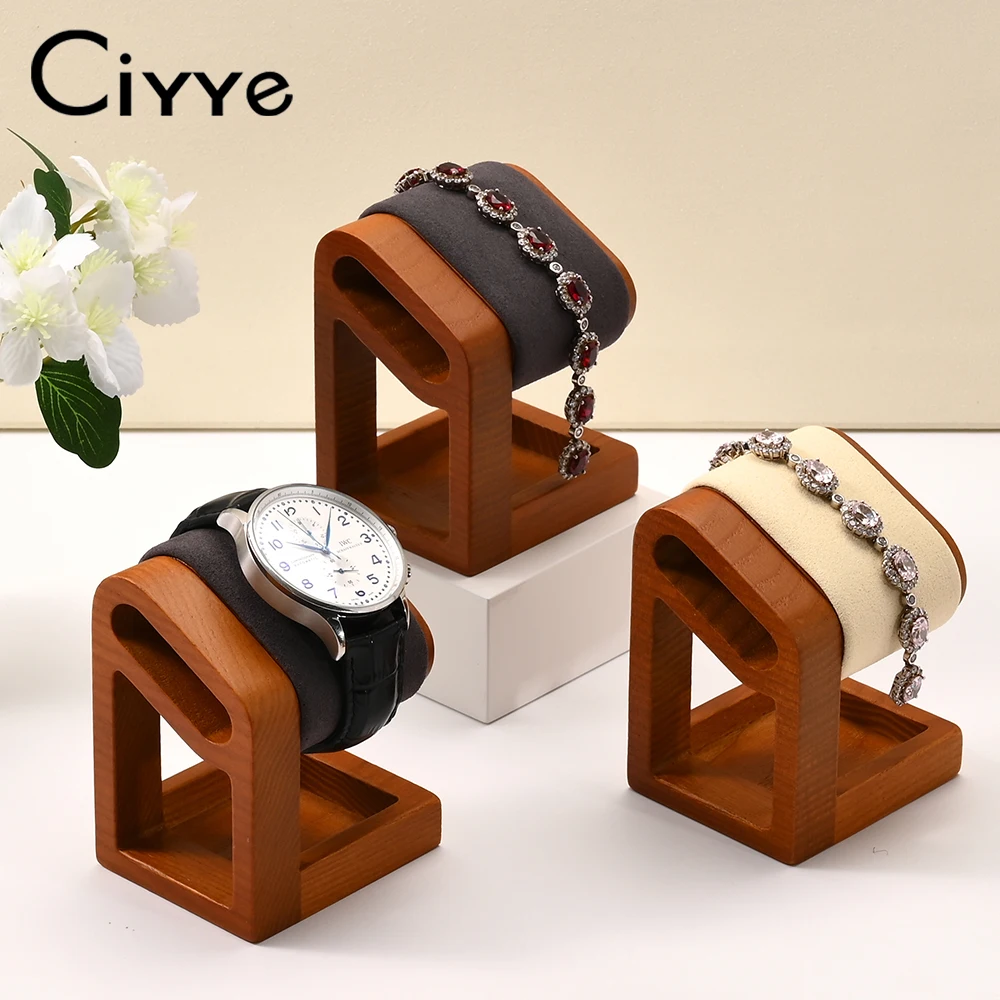 

Деревянная подставка для часов Ciyye с отделкой из искусственной кожи/микрофибры, органайзер для украшений, подставка для браслетов и часов, подставка для хранения ювелирных изделий