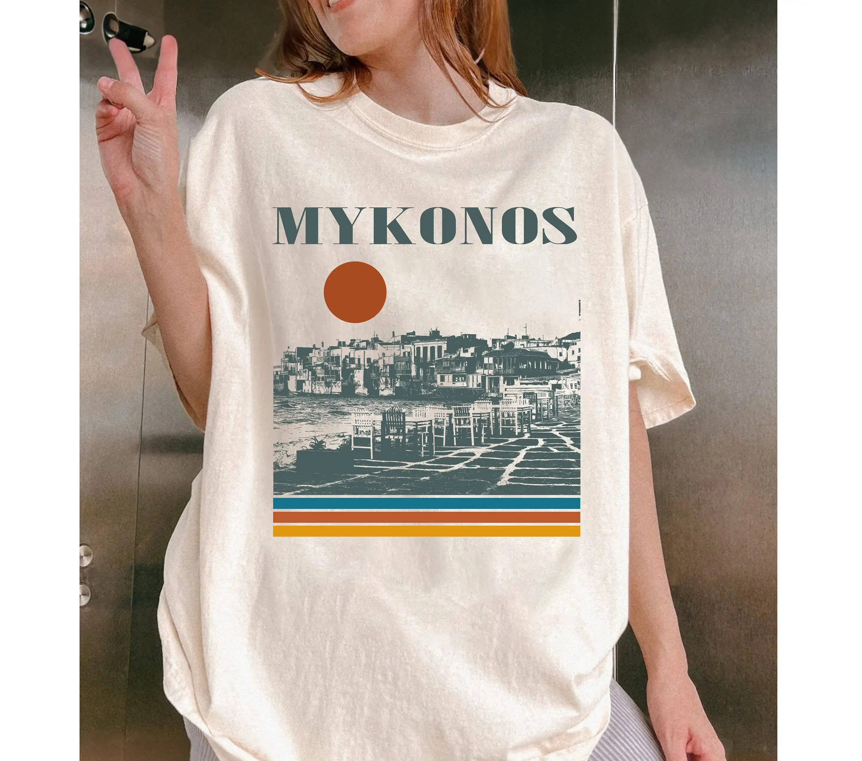 Mykonos T Shirt Greece Travel Vintage Retro MinimalisT