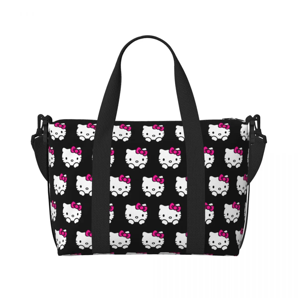 Custom Hello Kitty Tote Bag Women Large Capacity Kitty White Beach Gym Shoulder Travel Bag