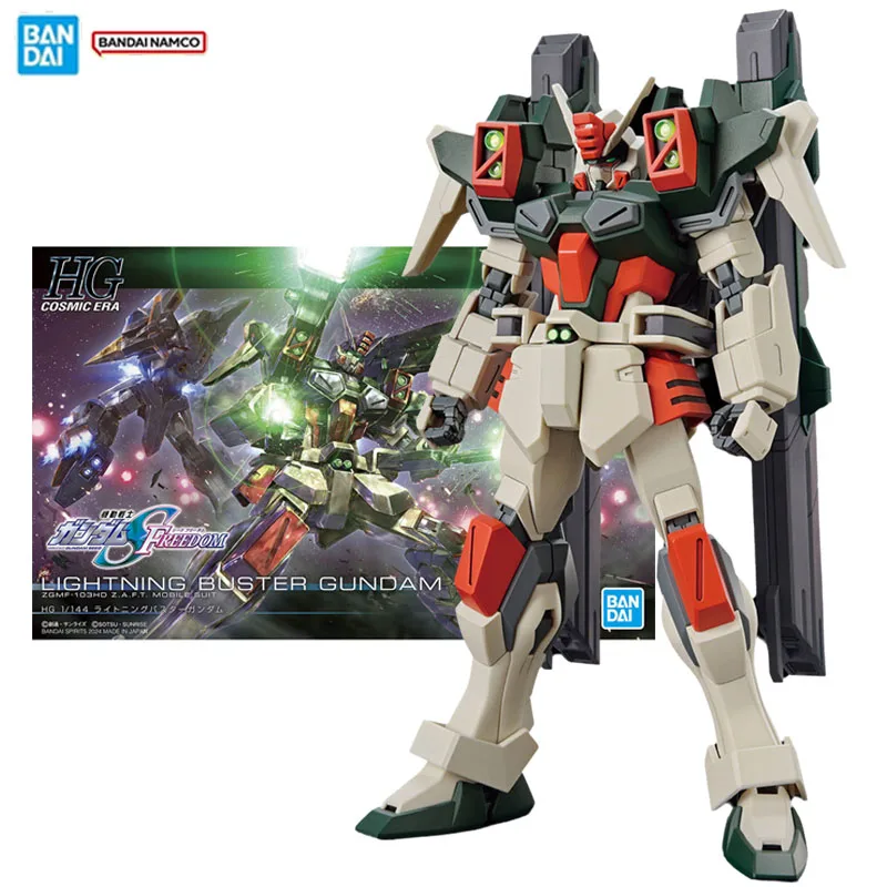Bandai Original figura Gundam modelo Kit HGUC 1/144 Lightning Buster Gundam colección figura de acción modelo juguetes regalos