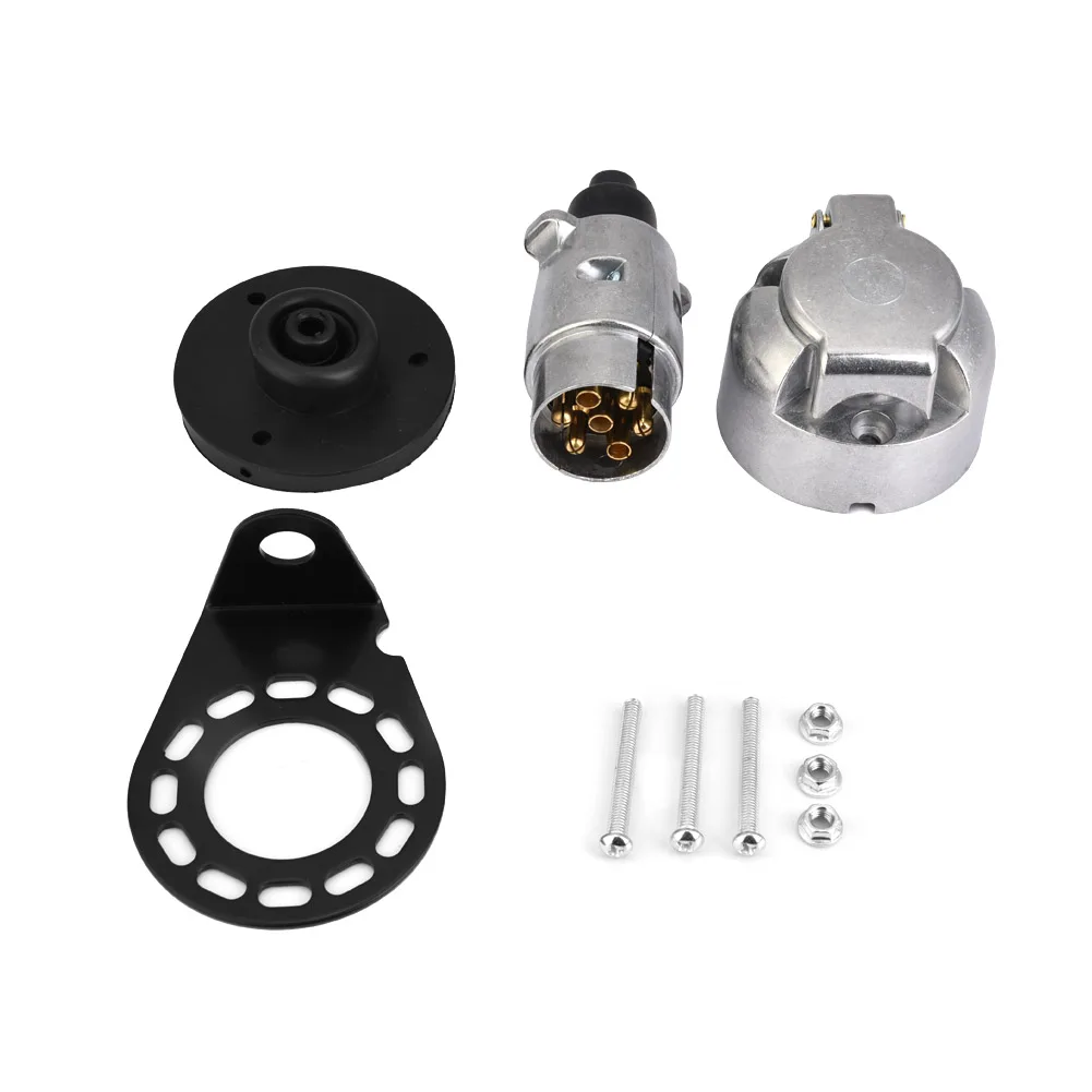 

Комплект 7-контактных вилок и розетки для тяжелых условий эксплуатации, алюминиевый монтажный кронштейн, разъем для европейского каравана 12 В, для буксировки грузовиков и автофургонов