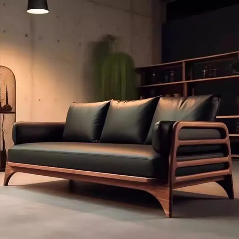

New Chinese-style North American black walnut solid wood sofa, living room Arhat bed, modern Nordic simple light luxury