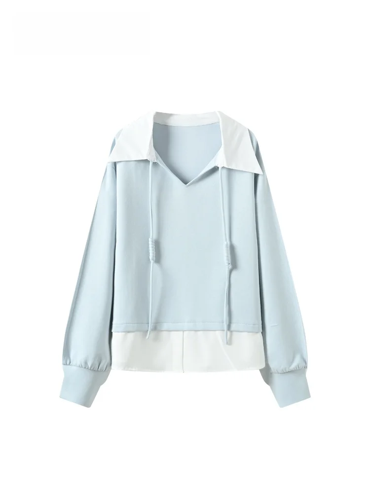 

Cara CLUB plus Size Long Sve Hoodie Women's Spring Loose Fit Splice Conceal Meat Slimming Top Casual Sle Dstring