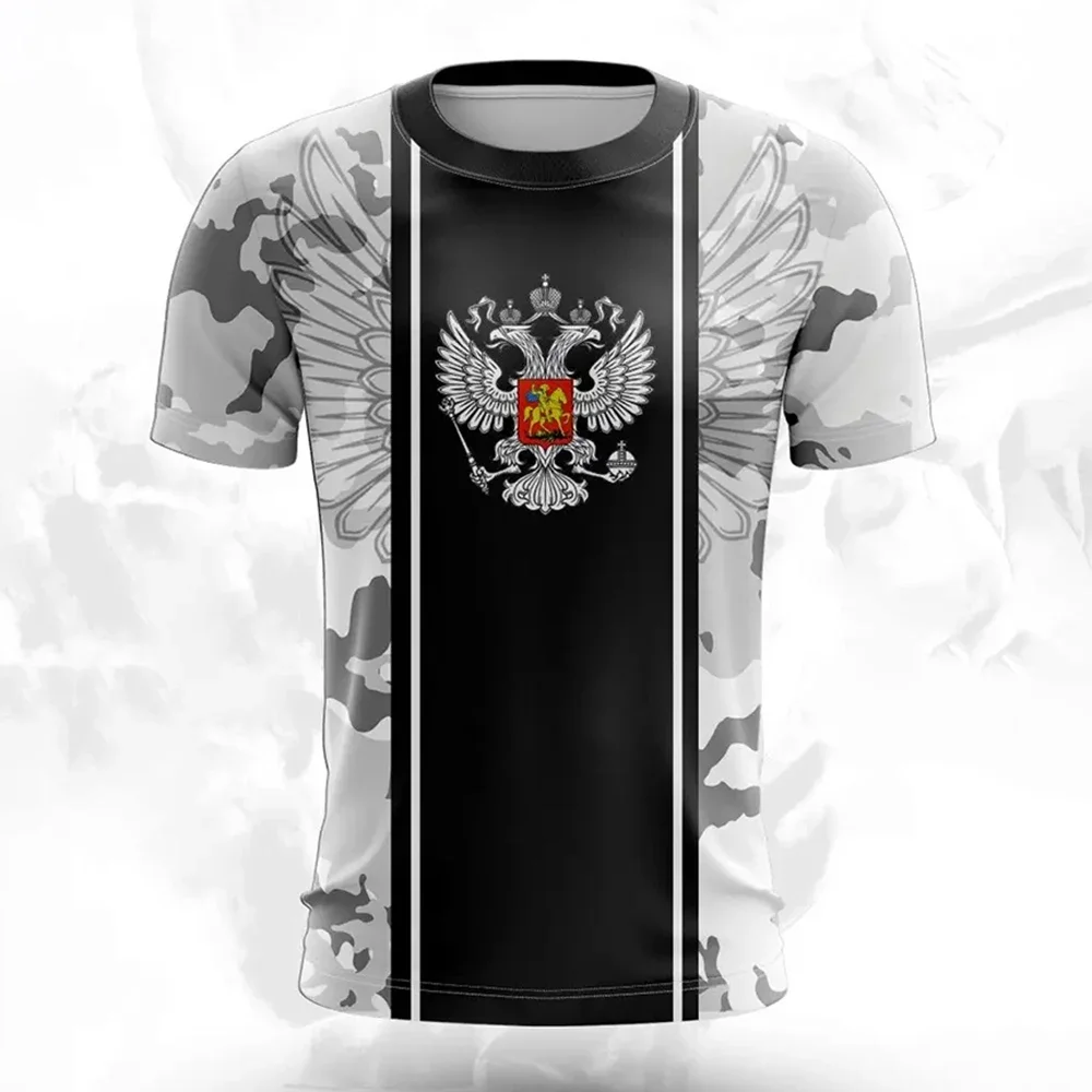 Russia National Flag Print T Shirt For Men Fashion National Emblem Pattern Short Sleeve Oversized T-shirts Leisure O-neck Tops