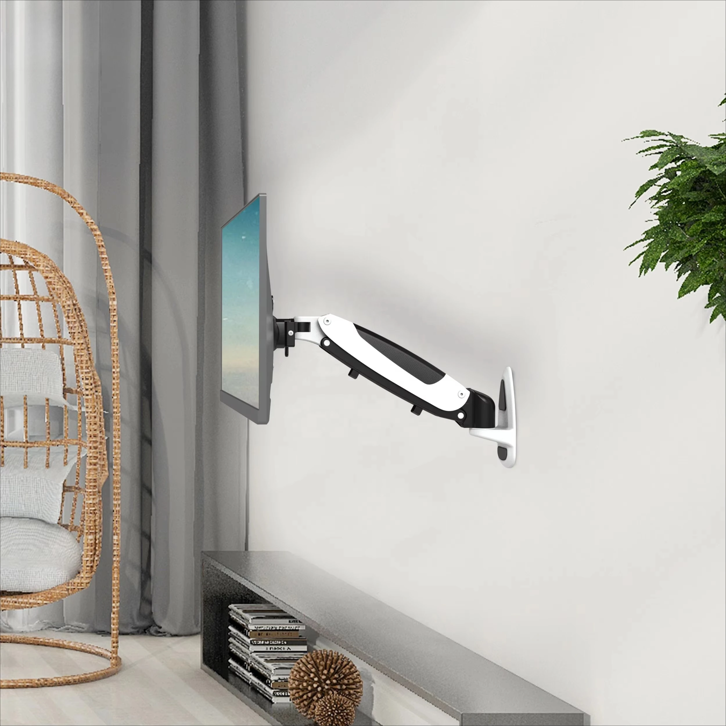 Manual Adjustment Aluminum Surface Wall Mount Bracket 10-26 Inch Monitor Integrated Cable Management Stock 15KG Load