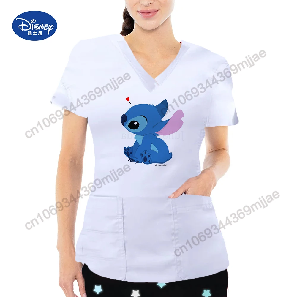 Minnie Mouse Cartoon Korean Fashion Woman Blouses 2022 Summer Tops Pocket Top Summer Clothes for Women T Shirt V-neck Yk2 Y2k