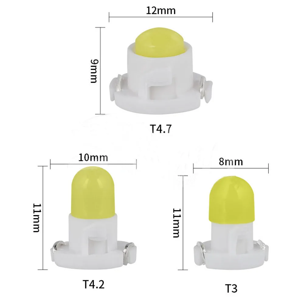 10PCS T3 T4.2 T3 T4.7 COB Car LED Instrument Panel Lights Dashboard Indicator Central Control Lamp Wedge Light 12V