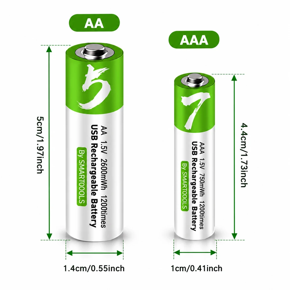 Original USB AA Rechargeable 2600mWh 1.5V Batteries Li-ion Battery for Remote Control Mouse Electric Toy Batteria + Type-C Cable