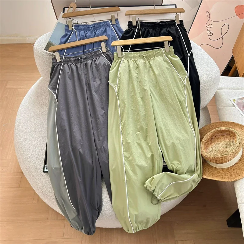 Sunproof Trousers Women's Summer Cargo Pants Windproof Straight Pants Outdoor Sports Quick-drying Wild Wide-leg Pants Slacks