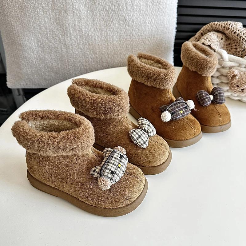 

Children's snow boots 2025 new style girls' winter velvet warm cotton boots cute cartoon anti slip short boots for little girls