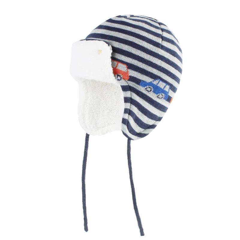 

Winter Bomber Hat Boy Knit Beanie Kid Autumn Earflap Car Stripe Dobby Warm Skiing Cotton Fleece Outdoor Accessory Toddler Baby