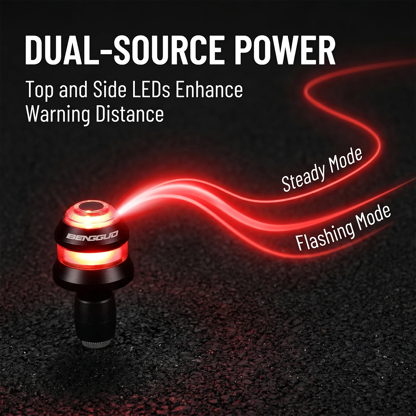 Bike Handlebar End Light 5 Modes High-Brightness Safety Warning Lamp Type-C Charging Night Riding Road Bikes Accessories
