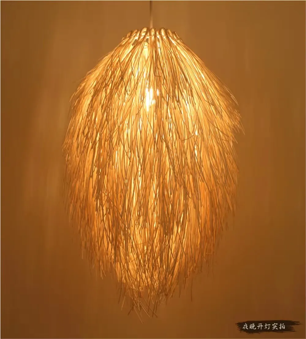 Creative Grass Pendant Lamp Grass Weaving Art Personalized Grass Hat Lamp Countryside Vine Art Vine Weaving Bamboo Weaving Lamp