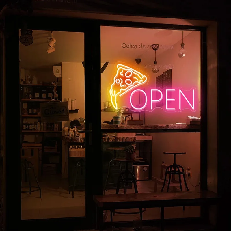 Imagem -02 - Pizza Open Neon Led Light Decoração de Cozinha de Fast Food Restaurante Bar Loja Luz Noturna Personalizada para Decoração do Quarto de Parede Sinal de Neon