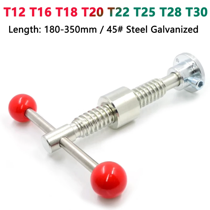 1 Set T12 T16 T18 T20 T22 T25 T28 T30 Lead Screw Length 150-350mm Ladder Trapezoidal Screw Set with Nut Rod Plastic Ball Holder