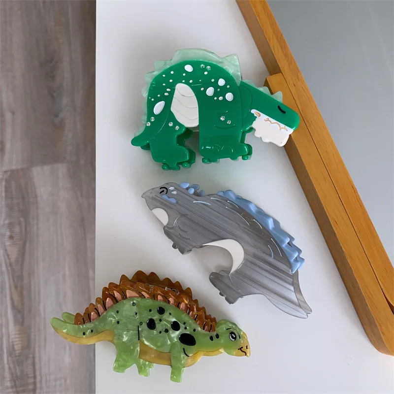 New Lovely Little Dinosaur Hair Claw Clips Cartoon Acetate Hair Clips Large Size Grab Shark Clip Hair Accessories for Girls