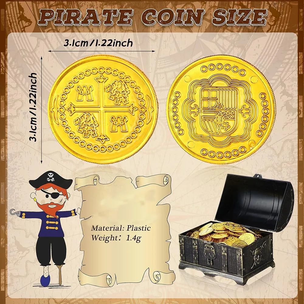 100/200/300PCS Pirate Coins Treasure Chest Spanish Doubloon Fake Coins Tokens for Kids Board Games Pirate Party Cosplay