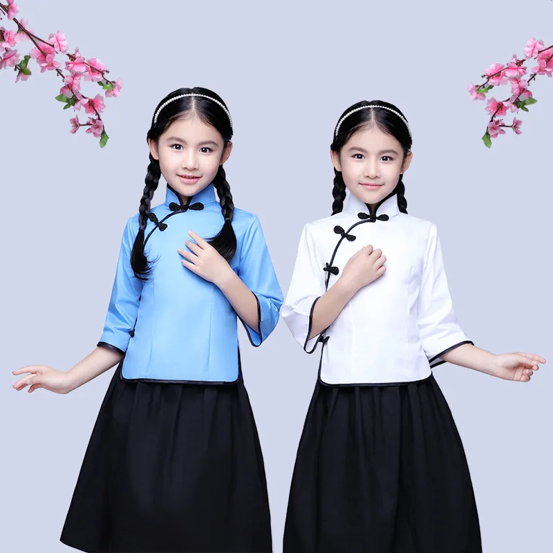 Republican style student attire for girls, May Fourth youth, Zhongshan suit for men, children's choir performance, recitation an