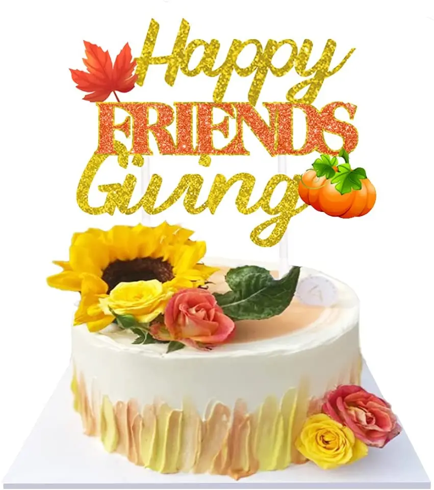 

Cheereveal Happy Friendsgiving Cake Topper Glitter Happy Thanksgiving Cake Decoration for Thanksgiving Firendsgiving Party Decor