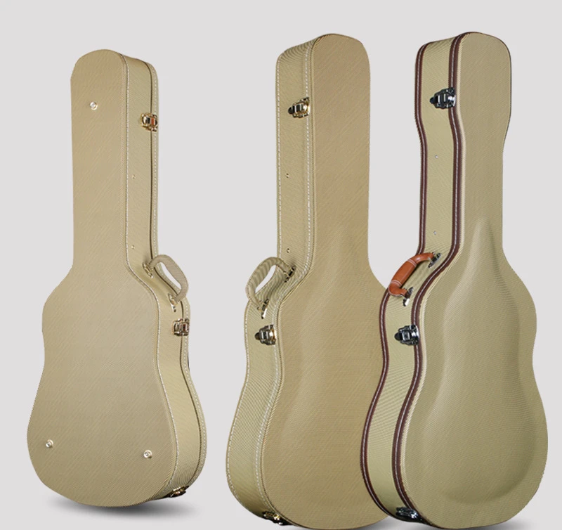 40 41 Inches Acoustic Guitar Box Cream Color Wood PU Case Flight Case Thicken 24mm Guitarra Accessories Gig