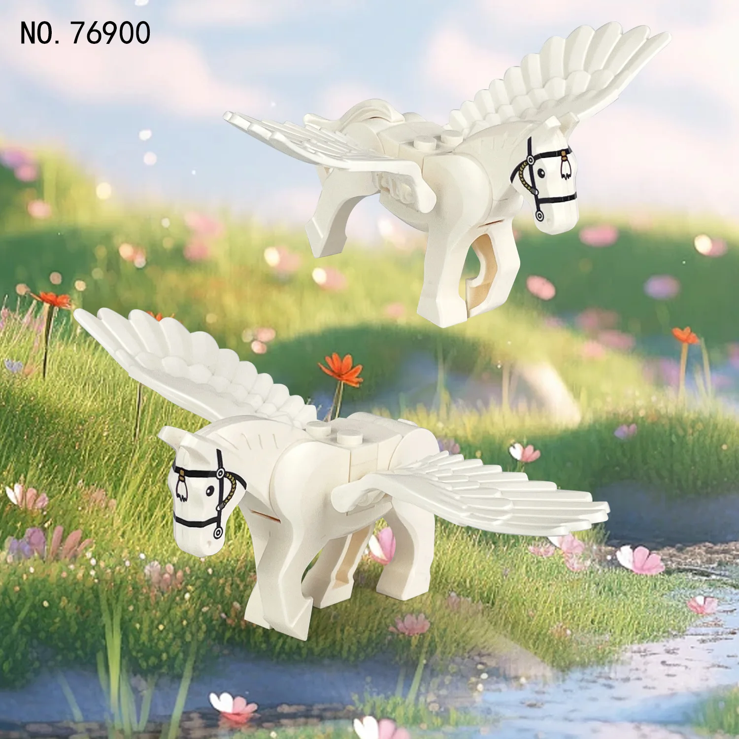 2pcs Pegasus Flying Horse Building Block Set DIY Toys Anime Movies War Horse Bricks Blocks Compatible With Classic Baseplate