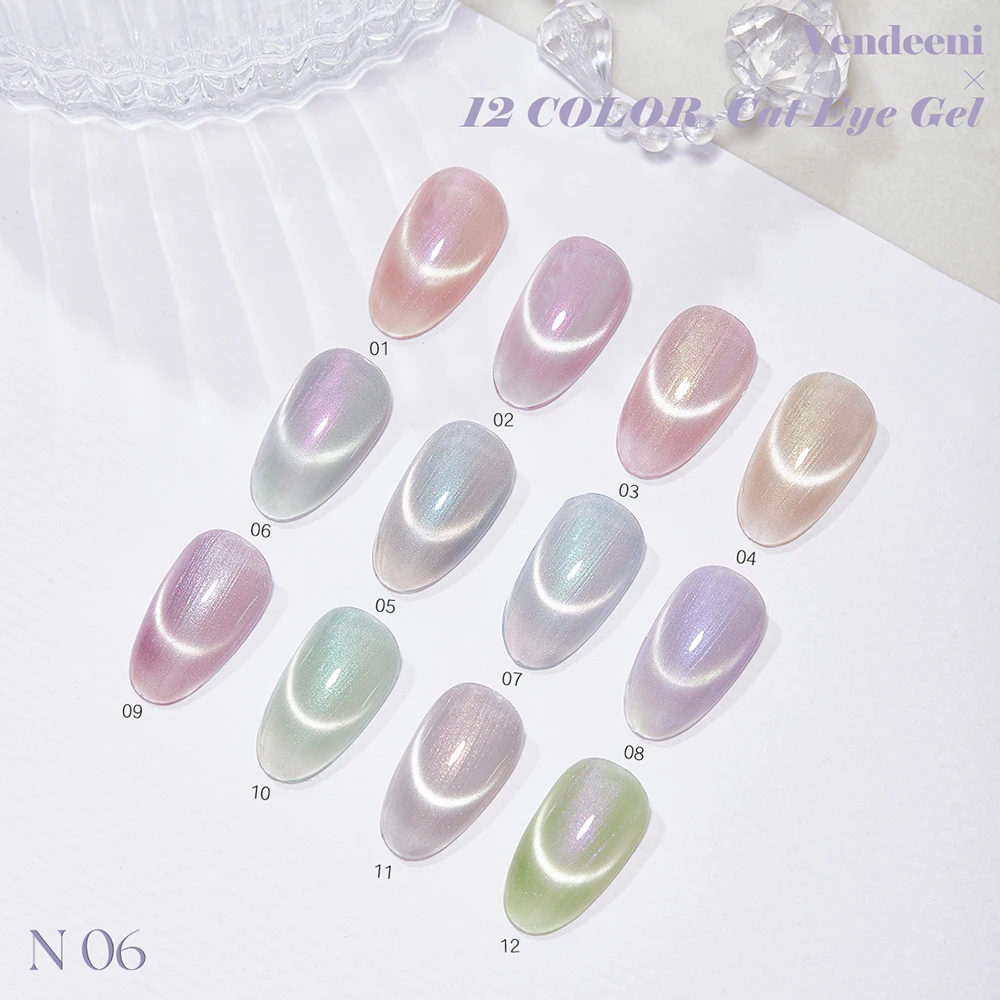 Vendeeni 12 Farben Mondlicht Kristall Katzenaugen Gel Nagellack Keramik Jade Magnetischer Katzenaugen UV Soak-Off Gel Nagellack mit Display – Detail 8